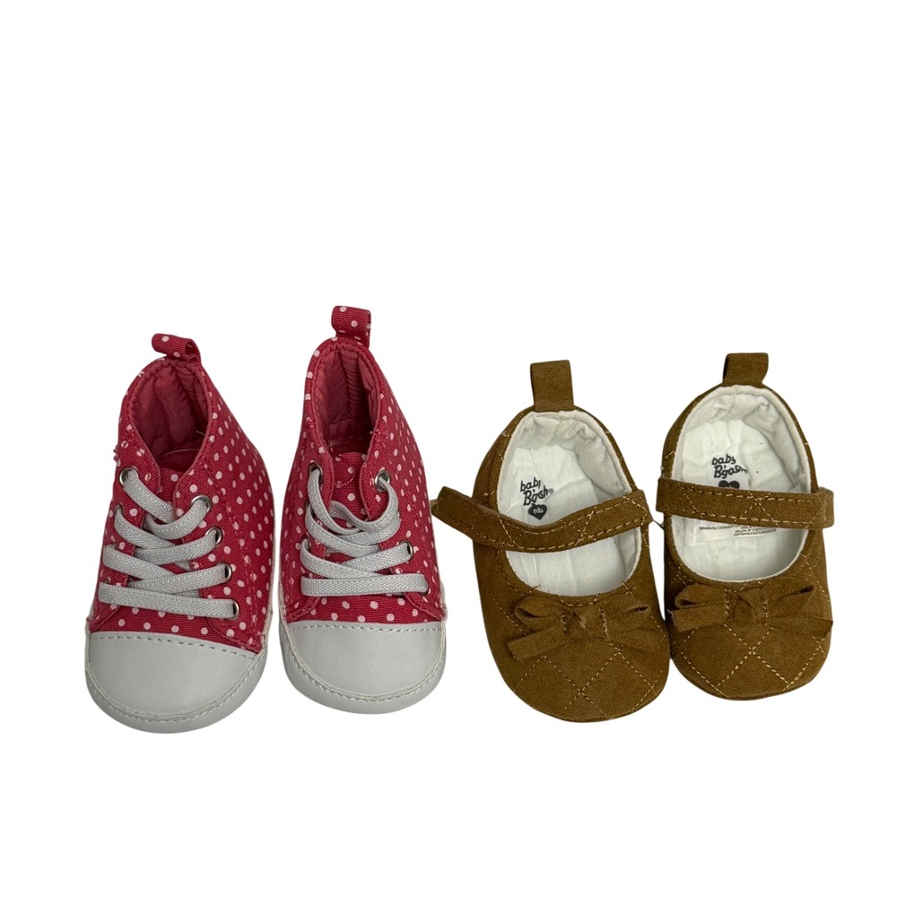 Carter's & Baby B'gosh Newborn Crib Shoes Bundle Pink Polka Dot Brown Quilted‎